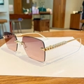 Frameless rimless sunglasses with gradient pink lenses and gold rivet metal temples - Tea Pink Gradient