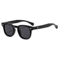 Classic square black thick frame sunglasses with dark lenses and silver diamond rivets - Black Frame Black Grey Lens