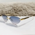 Cat eye rimless sunglasses with gold metal rivet temples and purple gradient lenses - Double Blue