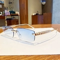 Retro rimless sunglasses with light blue gradient lenses and gold studded temples - Double Blue