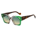 Chic geometric sunglasses featuring transparent green frames with tortoiseshell details - Green Leopard Frame Green Tea Lens