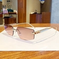 Retro rimless sunglasses with gradient tea lenses and gold metal pyramid stud temples - Tea Pink Gradient