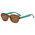 Fashionable brown irregular lens sunglasses with green temples on a white background - Tea Frame Tea Lens