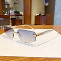 Frameless square sunglasses with blue-purple gradient lenses and gold rivet metal temples - Double Grey Blue