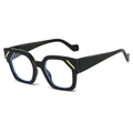 Fashionable black geometric sunglasses with gold metal accents and blue light lenses - Black Frame