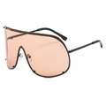 Modern oversized shield sunglasses with tinted lenses and rivet details for outdoor fashion - Black Frame Light Tea Lens
