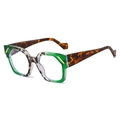 Chic tortoise shell and green geometric frame glasses with golden hinge accents - Green Leopard Frame