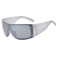 Futuristic silver frame oversized wrap-around sunglasses with grey visor lenses for street style - Silver Frame Silver Mirror Lens
