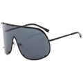 Matte black oversized shield sunglasses with dark grey lens and metal rivets - Black Frame Black Grey Lens