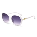 Chic oversized square white sunglasses with purple gradient lenses and gold accents - White Frame Gradient Grey Lens