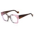 Pink and tortoise polygon sunglasses with chunky temples and gold metal accents - Pink Leopard Frame
