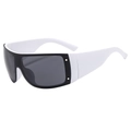Modern oversized wrap sunglasses featuring a bold black frame and contrasting white temples - White Frame Dark Grey Lens