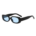 Retro rectangle sunglasses with polished black frames and translucent blue lenses - Black Frame Blue Lens