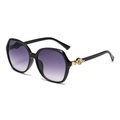 Fashionable large frame sunglasses with purple gradient lenses and gold rose detail - Black Frame Gradient Gray Lens
