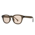 Lunettes de soleil polygonales en monture vert olive translucide avec rivets en métal - Monture Thé Transparente Verres Thé