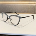 Montatura per occhiali cat-eye nera con strass argento scintillanti da donna - Bianco Nero Bianco (Piatto)