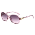 Modische Übergroße Sonnenbrille mit rosa Farbverlauf und goldenen Metall-Zierelementen am Bügel - Violetter Rahmen Grau Violette Gläser