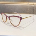 Montatura per occhiali cat-eye con strass sfumati rosa e viola alla moda - Rosa Oro Bianco (Piatto)