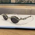 Luxury oval sunglasses in silver metal frame with sparkling crystal rhinestones - Silver Frame Solid Grey