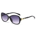 Modische Oversize-Sonnenbrille in Schwarz mit lila Verlaufsgläsern und Metalldetails - Schwarzer Rahmen Grauer Verlaufsglas
