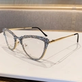 Montatura per occhiali cat-eye alla moda con strass scintillanti e aste dorate - Bianco Oro Bianco (Piatto)