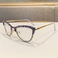 Montatura occhiali cat eye con strass viola e bianchi e astine in metallo dorato lucido - Viola Oro Bianco (Piatto)