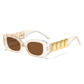 Champagne square frame sunglasses with golden geometric accents and brown lenses - Champagne Frame / Tea Lens