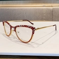 Cat eye glasses frame with red and clear rhinestones on a gold metal base - Red Gold White (Plain)