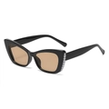 Chic cat eye sunglasses with black frame and elegant pearl embellishments for women - Black Frame Tea Lens