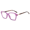 Lunettes carrées transparentes violettes modernes avec branches rétro en écaille et charnières dorées - Monture Violette