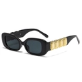 Retro square sunglasses with black frame and golden decorative gems on temples - Black Frame Black Grey Lens