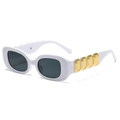 Vintage retro white square frame sunglasses with dark grey lenses and gold metal accents - White Frame Dark Grey Lens