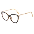 Retro cat-eye glasses frame with black and amber finish and golden metal temples - Black Tea Amber Frame