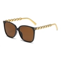 Occhiali da sole quadrati oversize alla moda con aste a catena dorata e lenti marroni - Montatura Nera Lenti Tè