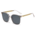 Square oversized sunglasses with chain temples and gold star accent on grey lenses - Grey Frame / Black Grey Lens
