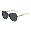 Occhiali da sole neri oversize con eleganti stanghette a catena in metallo dorato - Montatura Nera Lenti Grigio Nero
