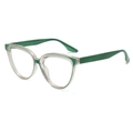 Classic cat-eye glasses frame in transparent and dark green contrast with matte temples - Green Frame