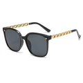 Fashionable oversized square black sunglasses with gold chain temples and star rivets - Black Gold Frame Black Grey Lens