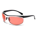 Lunettes de soleil ovales futuristes en métal argenté avec verres rouges punk - Monture Noir Argent Verres Orange Rose