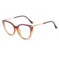Occhiali cat-eye retrò con montatura sfumata marrone-rosso e aste sottili in metallo dorato - Montatura Sfumata Rosso Arancio