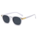 Retro square-round sunglasses in white frames with dark lenses and gold metal accents - White Frame Dark Grey Lens