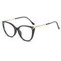 Montatura occhiali gatto nera alla moda con aste sottili in metallo dorato e lenti anti luce blu - Montatura Nera
