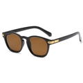 Classic black square-round sunglasses with dark amber lenses and gold metal accents - Black Frame Tea Lens