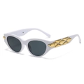 Chic white cat-eye sunglasses with vintage gold diamond-shaped metallic temple accents - White Frame Dark Grey Lens