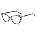 Monture de lunettes œil-de-chat tendance avec motif géométrique bleu-gris élégant - Monture Marbre Gris Verres Transparents