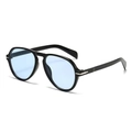 Retro pilot sunglasses with black frame and light blue lenses in a 45-degree side view - Black Frame Blue Lens