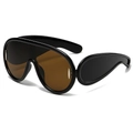 Oversized wrap-around fashion sunglasses with black frame and brown tinted lenses - Black Frame Tea Lens