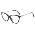 Modern cat-eye glasses frame in black with slim gold metal temples and blue light blocking - Black Frame