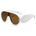 Futuristic white oversized wrap-around sunglasses with brown monolithic lenses - White Frame Brown Lens