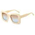 Chic beige oversized sunglasses with textured geometric frame and gradient lenses - Beige Frame Tea Blue Lens